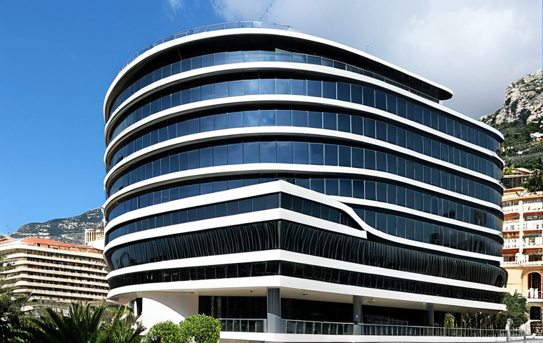 **Image of a Modern Office Building in Monaco**: "A sleek, modern office building in Monaco with high-speed internet and vibrant urban surroundings. The image should capture the essence of a thriving business district, showcasing the accessibility and infrastructure that attracts international companies."